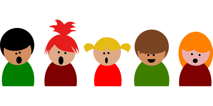 Zeichnung verschiedener Kinder, die singen.