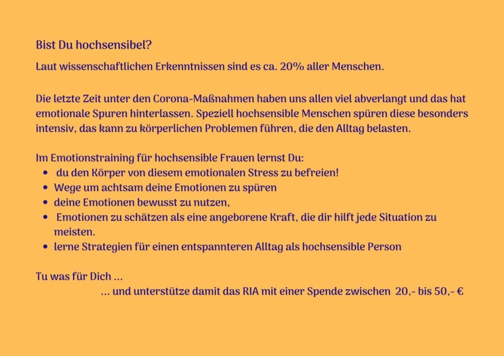 Veranstaltungsflyer Emotionstraining für hochsensible Frauen* Rückseite