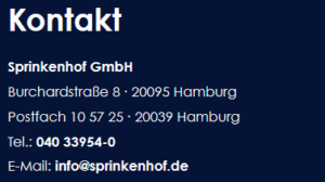 Kontaktinformationen der Sprinkenhof GmbH