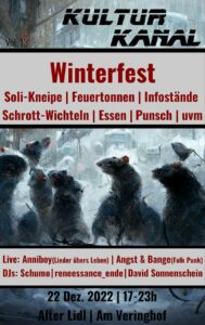Veranstaltungsplakat des KulturKanals zum Winterfest am 22.12.23