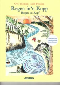 Das Buchcover. Vorn ist ein blaues Gürteltier zu sehen, das an einem Fluss sitzt, der in der im Hintergrund untergehenden Sonne mündet.