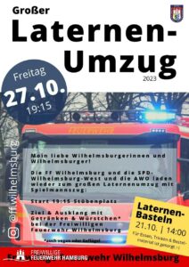 Veranstaltungsplakat Laternenumzug der Freiwilligen Feuerwehr Wilhelmsburg.