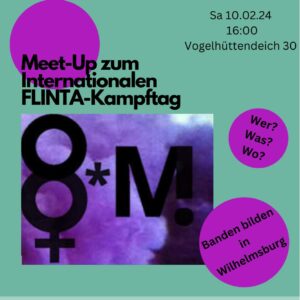 Veranstaltungsplakat Meet-Up zum 8M