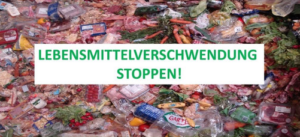 Ein Berg Müll mit dem Schriftzug "Lebensmittelverschwendung stoppen"