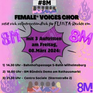 Veranstaltungsplakat Female* Voices 8M