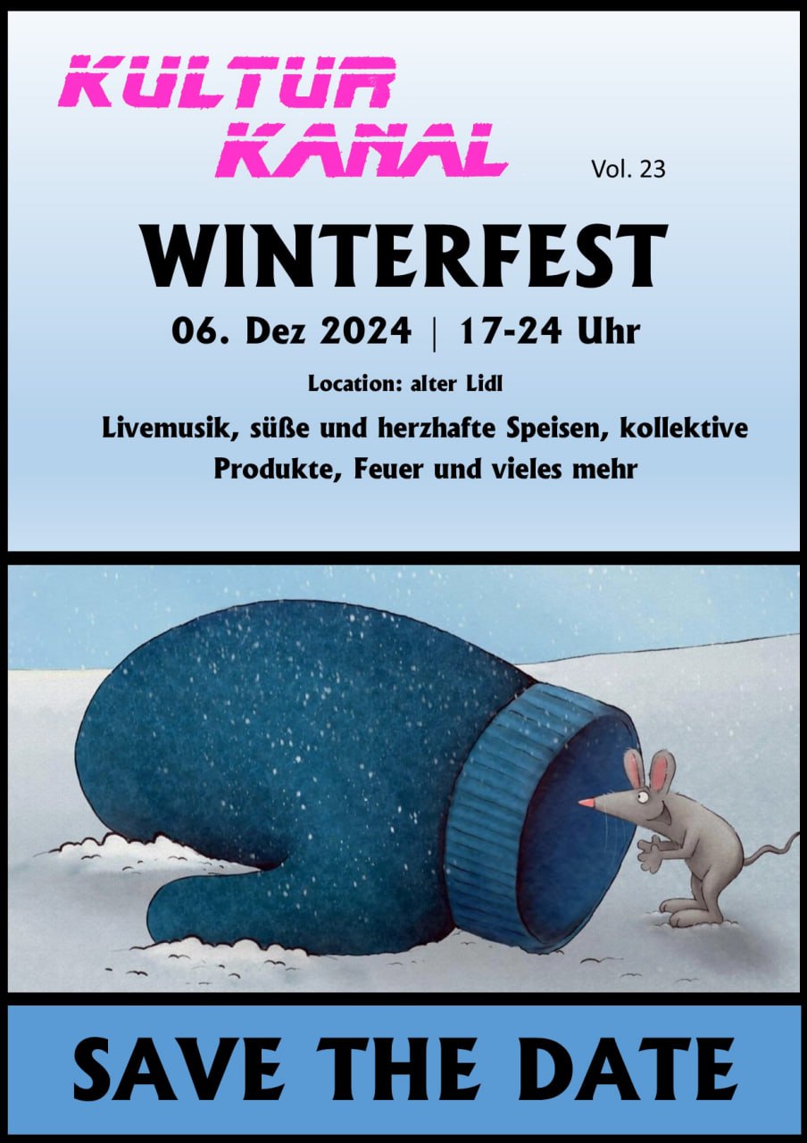 Illustration: Eine Maus guckt in einen großen, blauen Winterhandschuh