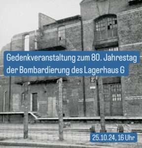 Schwarz-weiß-Fotografie des Lagerhaus G, einer Backsteinhalle, dazu der Veranstaltungstitel