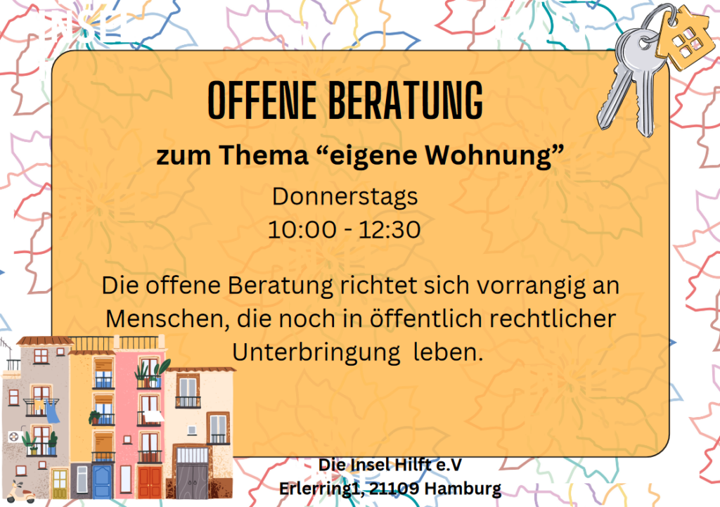 Aushang der offenen Beratung zum Thema eigene Wohnung