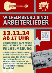 Sharepic der Veranstaltung Wilhelmsburg singt Arbeiterlieder 