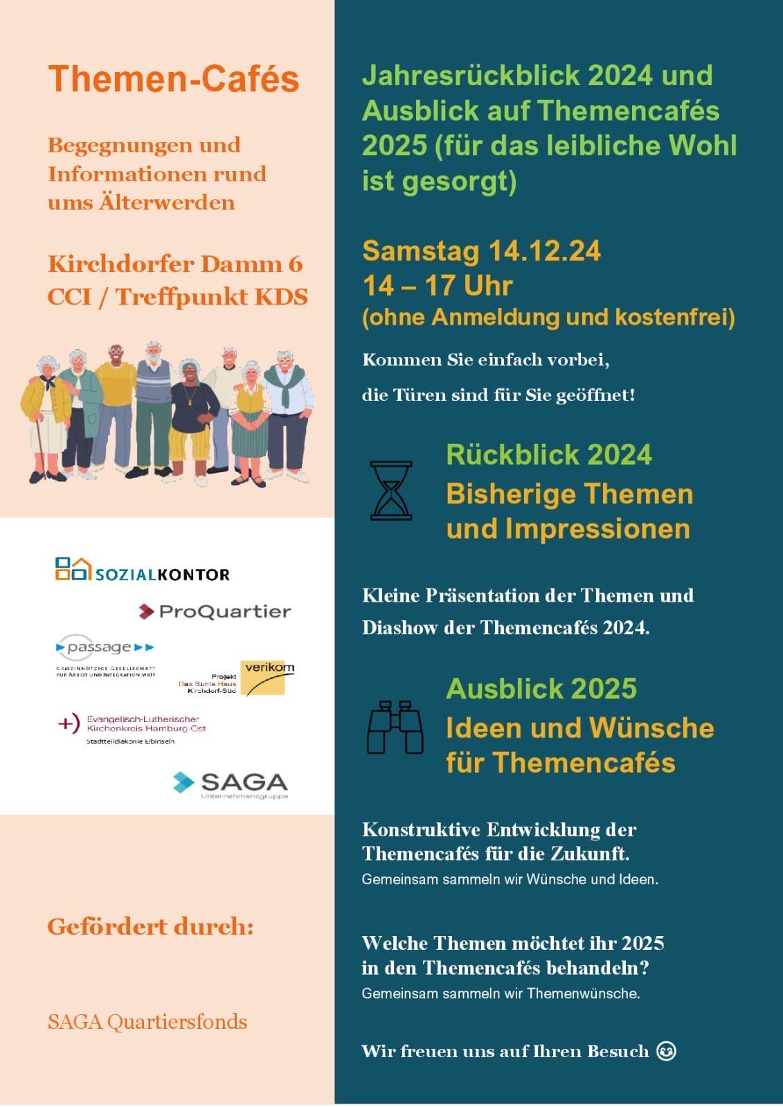 Flyer in blau, rosa, weiß mit Programm-Infos