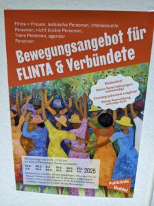 Plakat des Kurses Bewegungsangebot für FLINTA und Verbündete