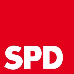 Rotes Bild mit den weißen Buchstaben SPD