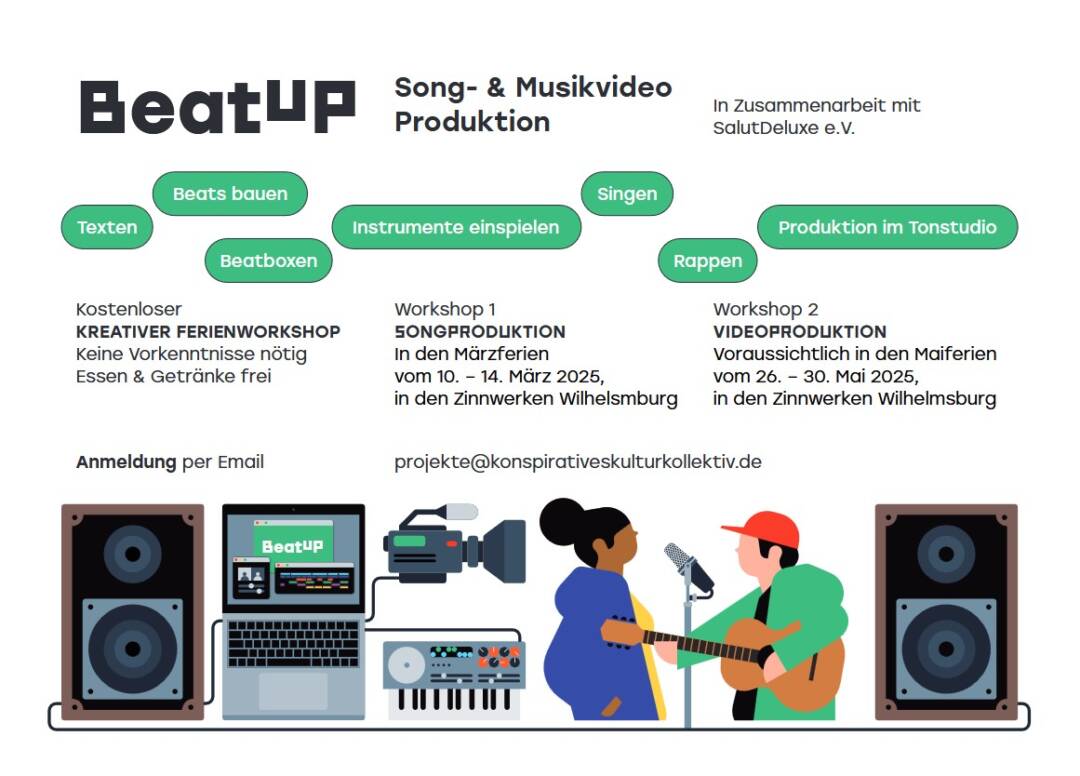 Grafik: Computer, Musibox, Piano, Sängerin, Mensch mit Gitarre