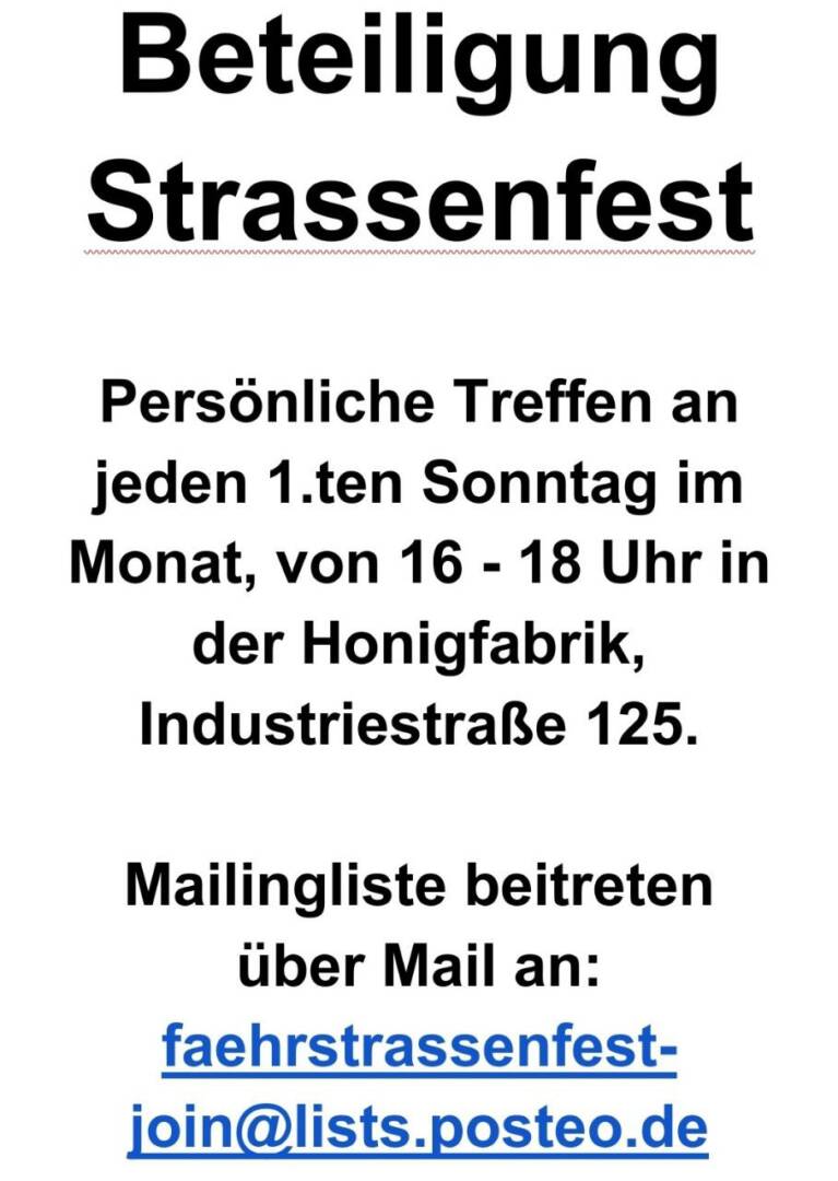 Schriftliches Plakat mit Informationen zur Beteiligung am Straßenfest.