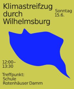 Okka Hintergrund, die Umrisse Wilhelmsburgs in blau, dazu die VA-Infos
