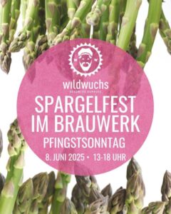 Spargel und ein rosa Kreis, in dem die VA-Infos stehen