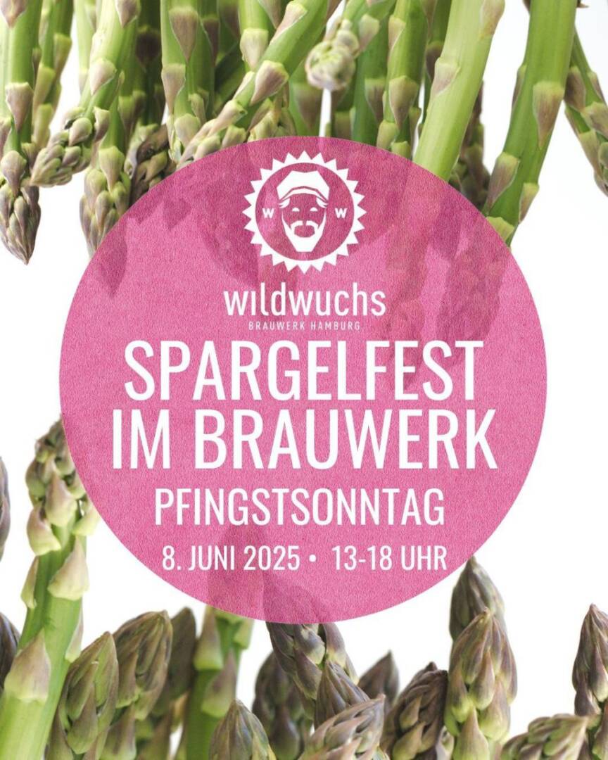 Spargel und ein rosa Kreis, in dem die VA-Infos stehen