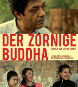 Oben ein Männerkopf. Darunter Schrift: DER ZORNIGE BUDDHA. Daruner drei Mädchenköpfe.