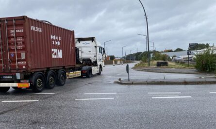 Ein LKW fährt gerade in den Reiherstieg Hauptdeich.