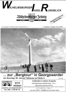 Titelseite des WIR vom Januar 2001: Menschen auf dem Müllberg, in der Mitte ein großes Windrad.