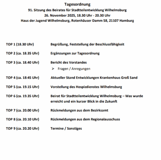 91. Sitzung des Beirates für Stadtteilentwicklung
