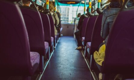 Die Sitzreihen in einem Bus, von hinten fotografiert. rechts sitzt eine Person, man kann aber nicht viel von ihr sehen. Bild von StockSnap auf Pixabay