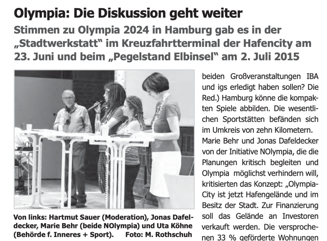 Ausriss aus dem WIR von 2015 mit Überschrift: Olympia, die Diskussion geht weiter