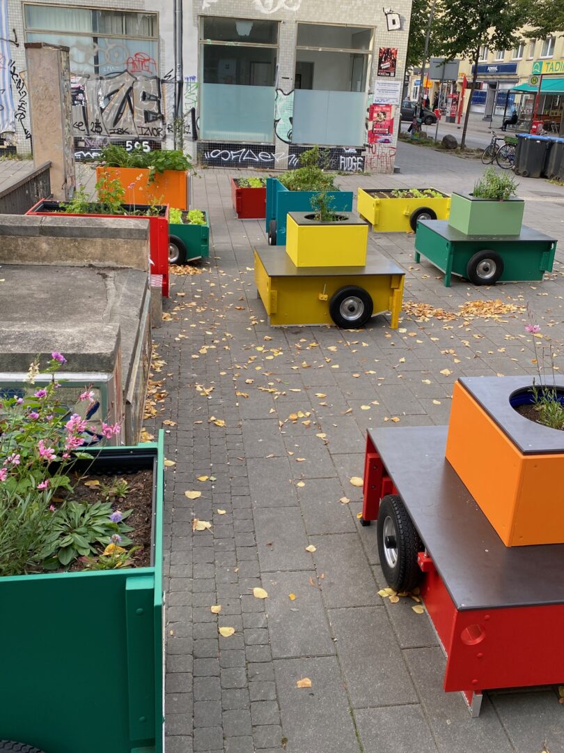 10 verschiedene Wandergarten-Holz-Hochbeete mit Bepflanzung
Foto: Ania Groß