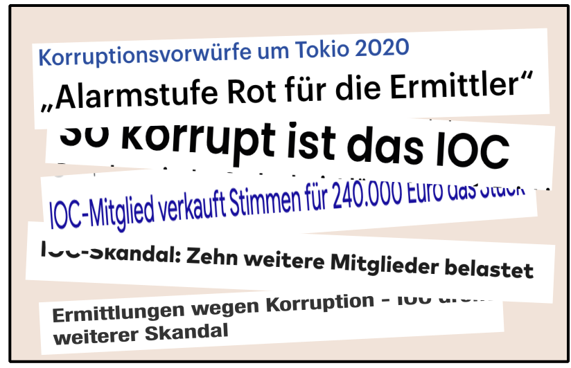 Collage mit Zeitungschagzeilen zum korrupten IOC 