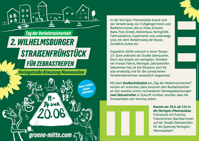 Tag der Verkehrssicherheit 2. Wilhelmsburger Straßenfrühstück für Zebrastreifen der Grünen (vollständiger Einladung)