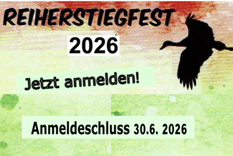 College Plakat:mit der Aufschrift Reijerstiegfest 2026, Jetzt anmelden, Anmeldeschkuss 30.6. 2026